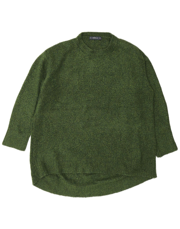 Zara Dame Oversized Crew Neck Jumper Sweater UK 10 Small Green Acryl