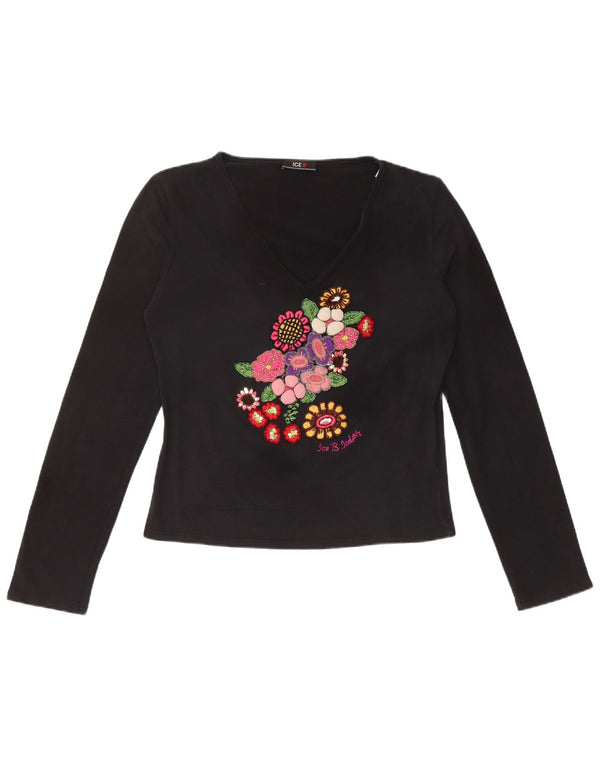 ICEBERG Dame Crop Grafisk Top Langærmet IT 46 Large Black Floral