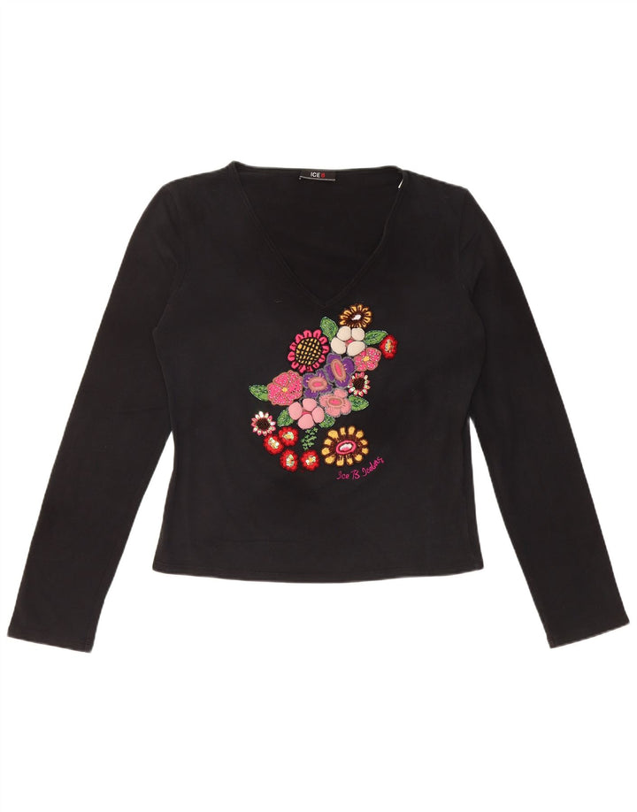 ICEBERG Dame Crop Grafisk Top Langærmet IT 46 Large Black Floral