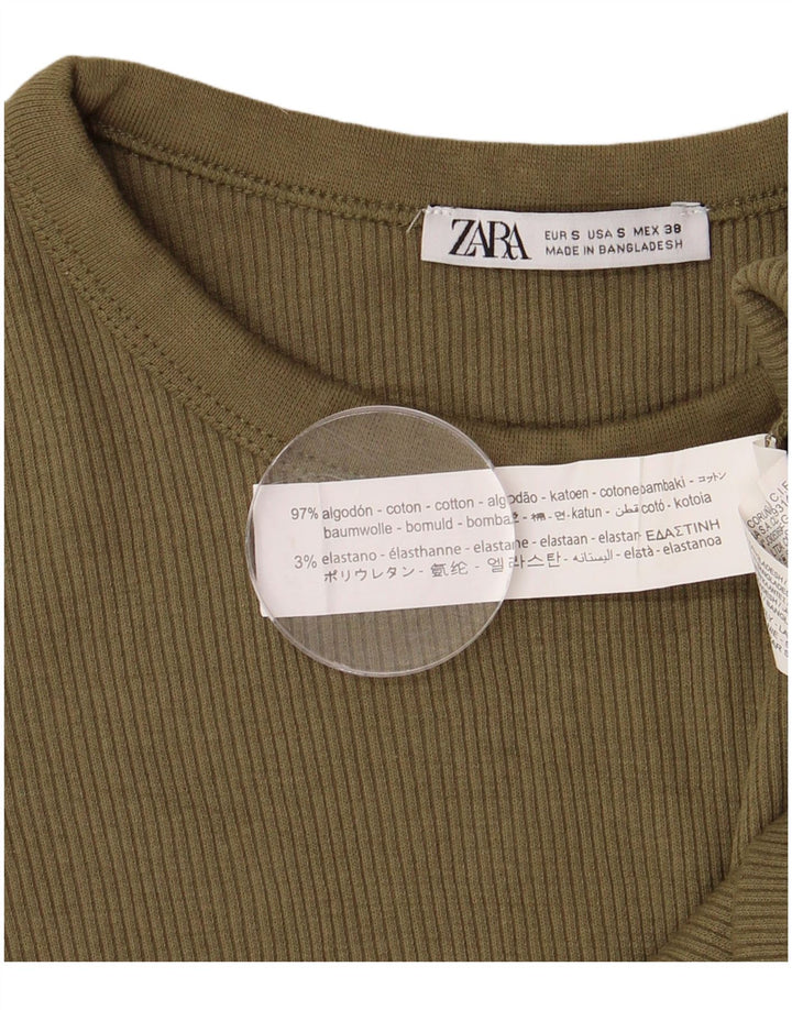 ZARA Herre T-shirt Top Lille Khaki Bomuld