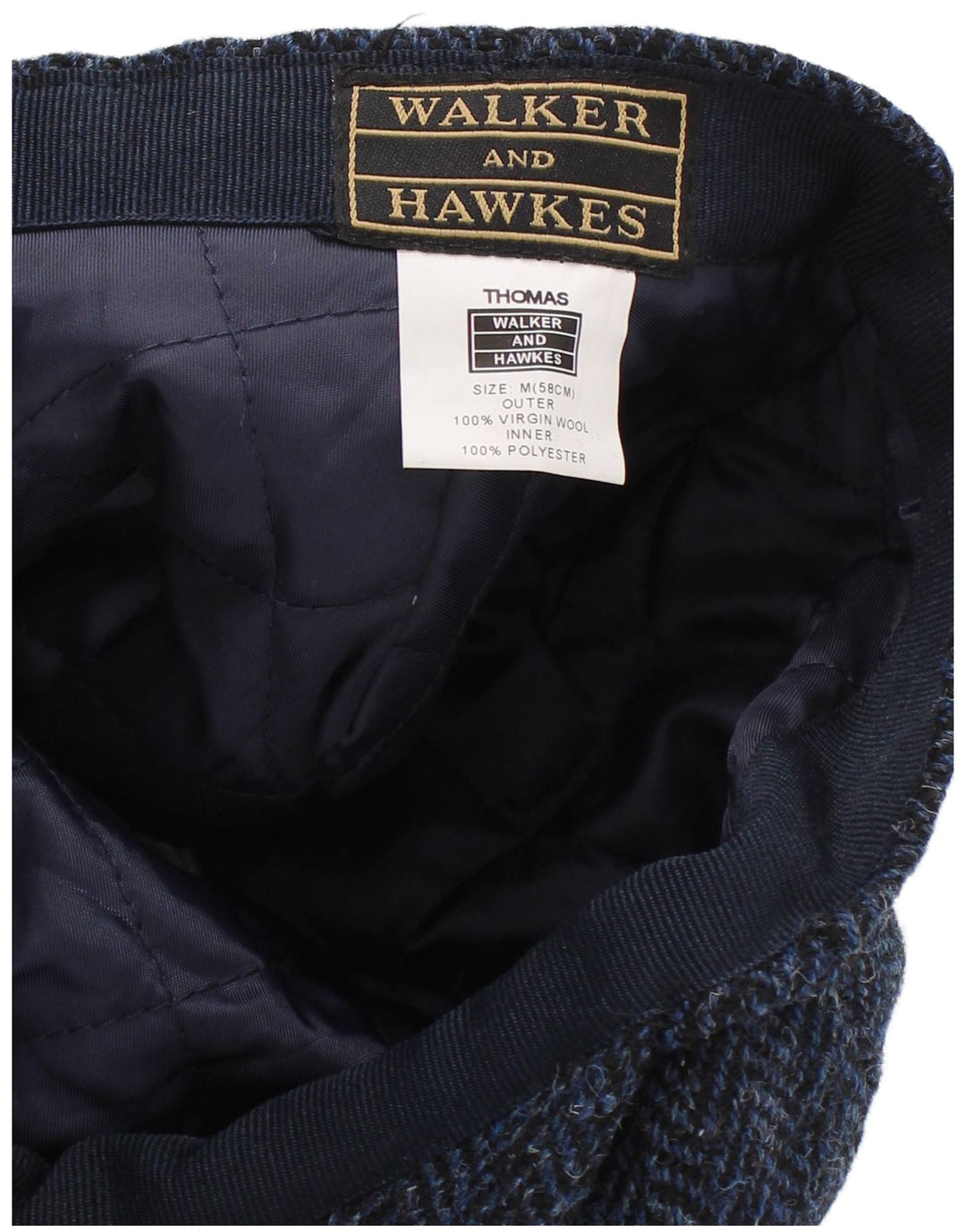 Walker og Hawkes Herre Flad Cap Medium Navy Blue Herringbone Classic