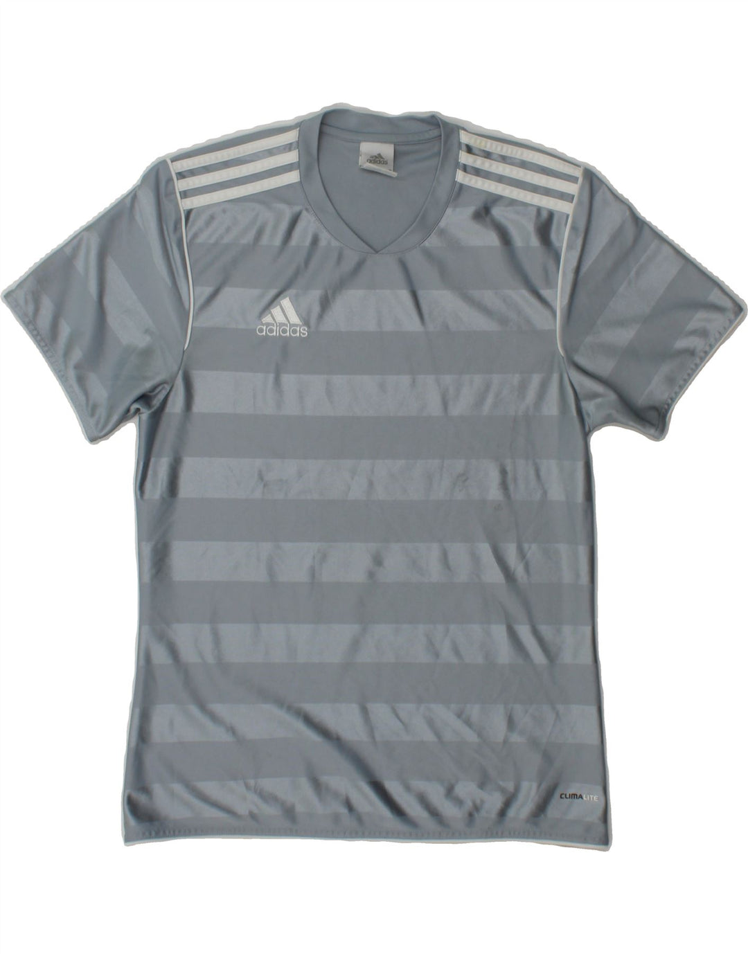 ADIDAS Mens T-Shirt Top Small Grey Striped Polyester Vintage Adidas and Second-Hand Adidas from Messina Hembry 