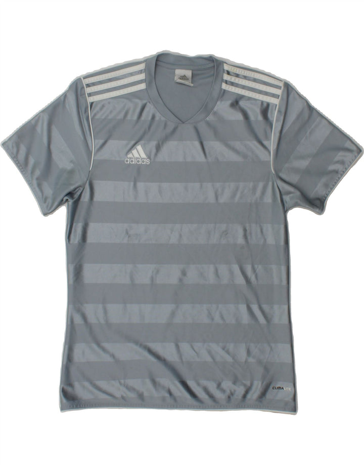 ADIDAS Mens T-Shirt Top Small Grey Striped Polyester Vintage Adidas and Second-Hand Adidas from Messina Hembry 
