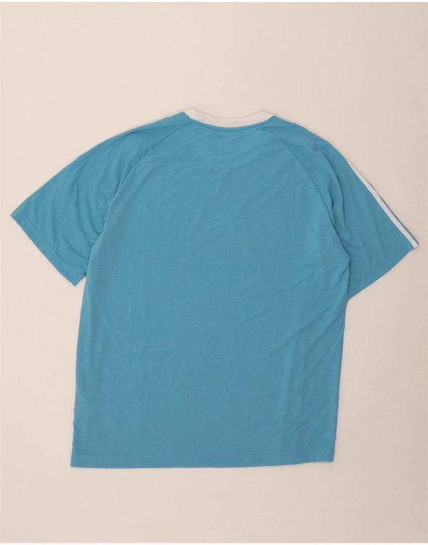 Adidas Herre T-Shirt Top 2XL Blå Stribet Polyester