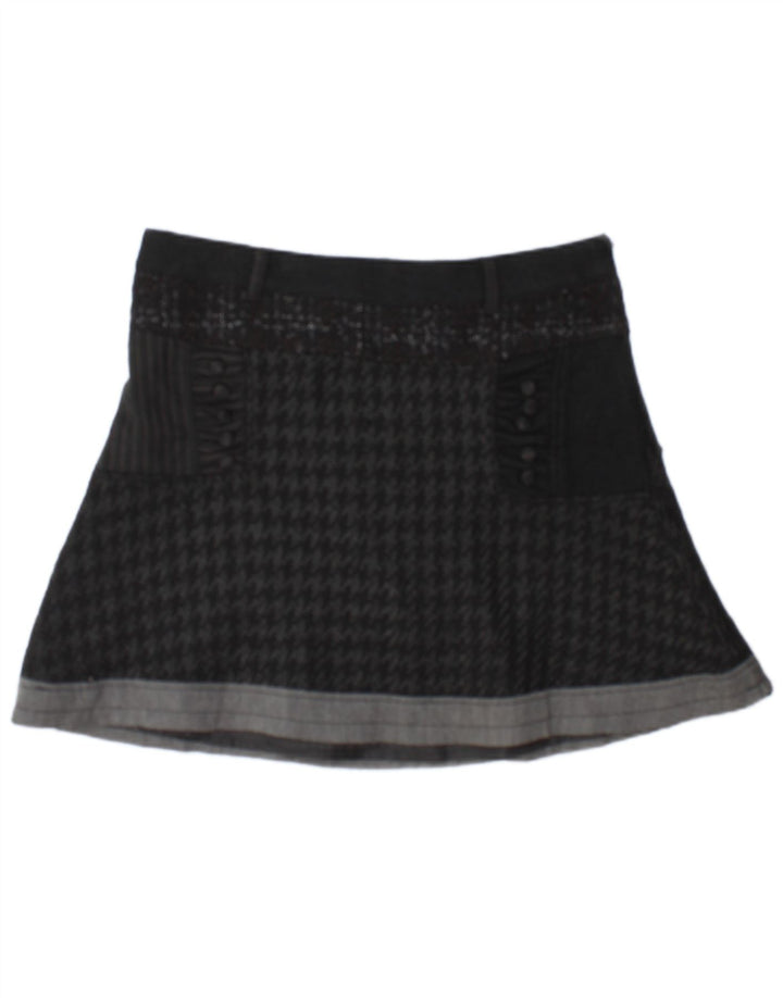 Desigual Dame Mini-nederdel EU 42 Large W34 Black Houndstooth Polyester