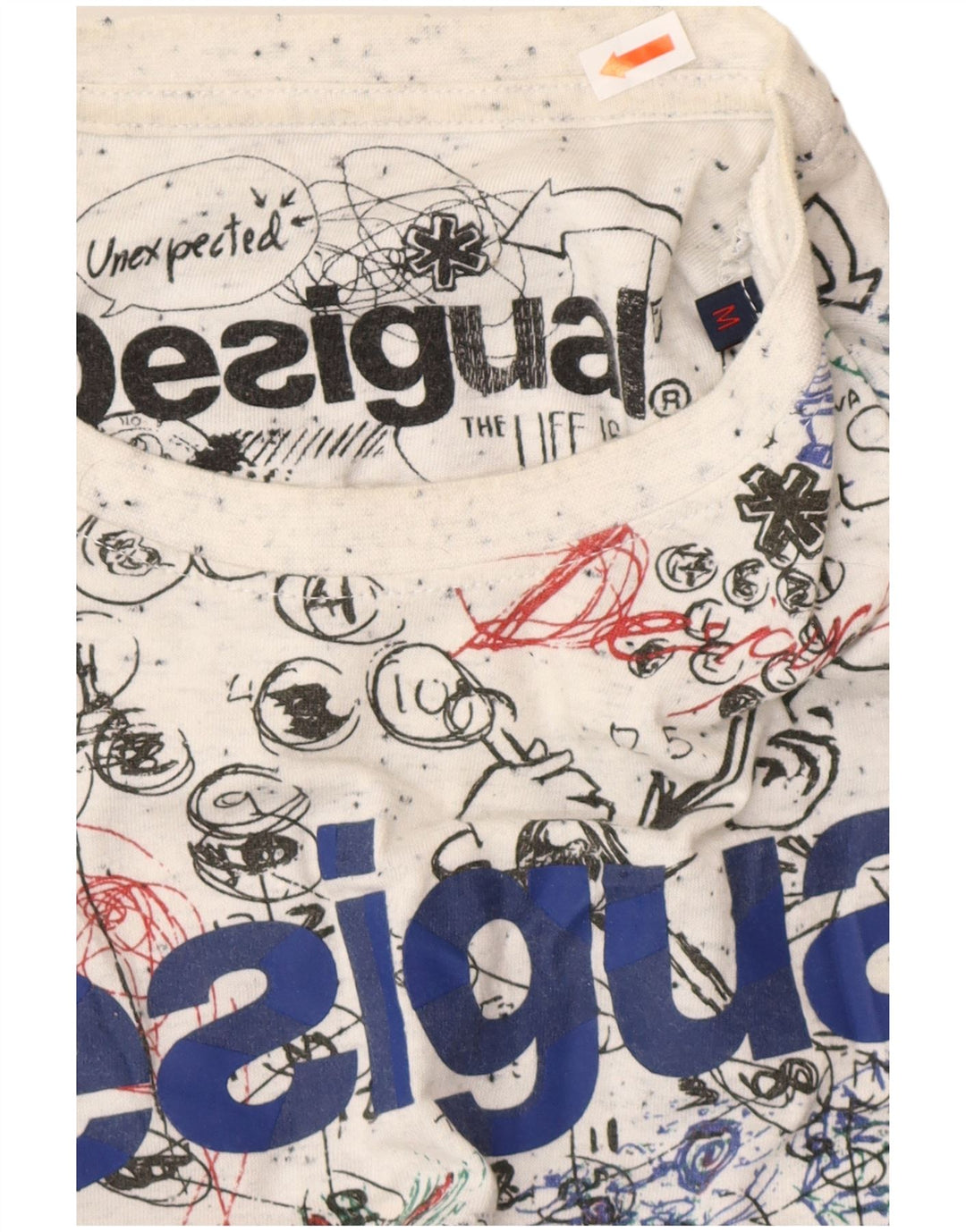 DESIGUAL Herre abstrakt mønster grafisk T-shirt top mellem hvid bomuld