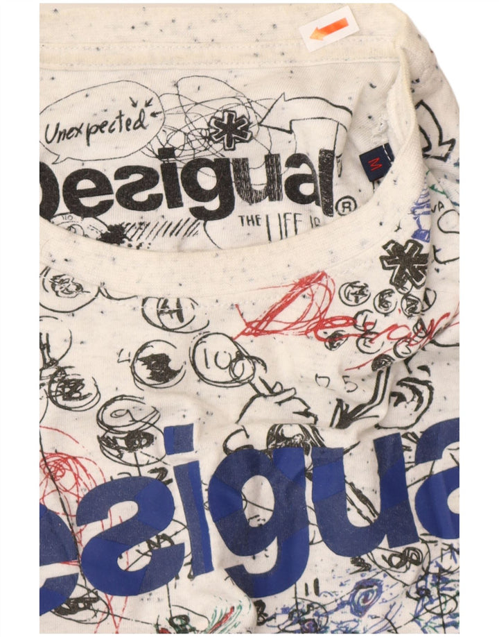 DESIGUAL Herre abstrakt mønster grafisk T-shirt top mellem hvid bomuld