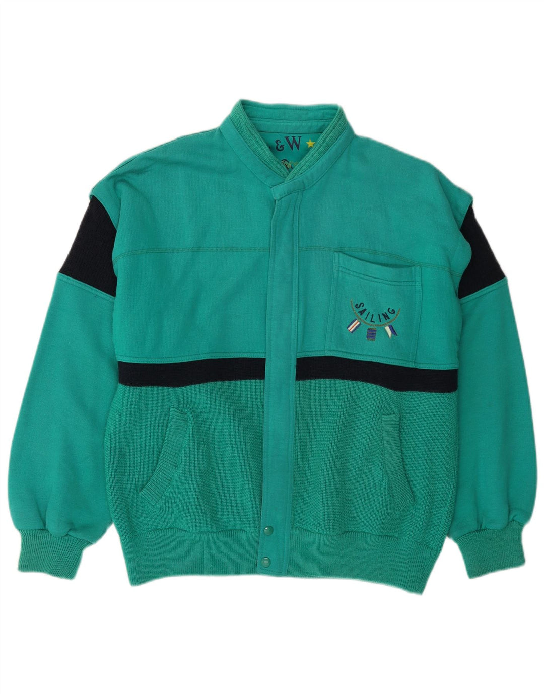 VINTAGE Herre Cardigan Sweater Stor Grøn Colourblock Uld