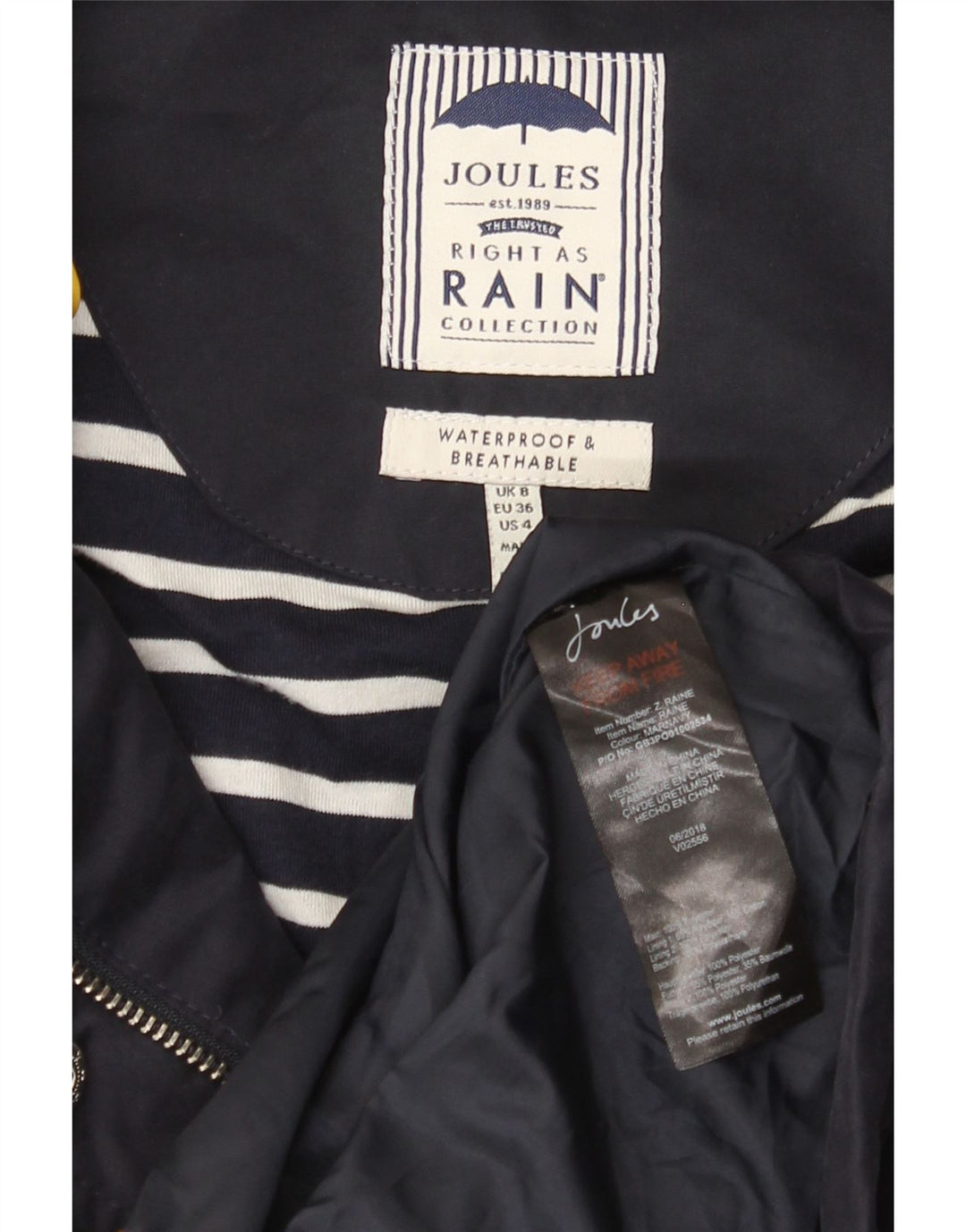 Joules Regnfrakke med hætte til kvinder UK 8 Small Navy Blue Polyester