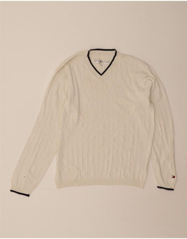 Tommy Hilfiger Dame V-hals sweater UK 16 Large Off White
