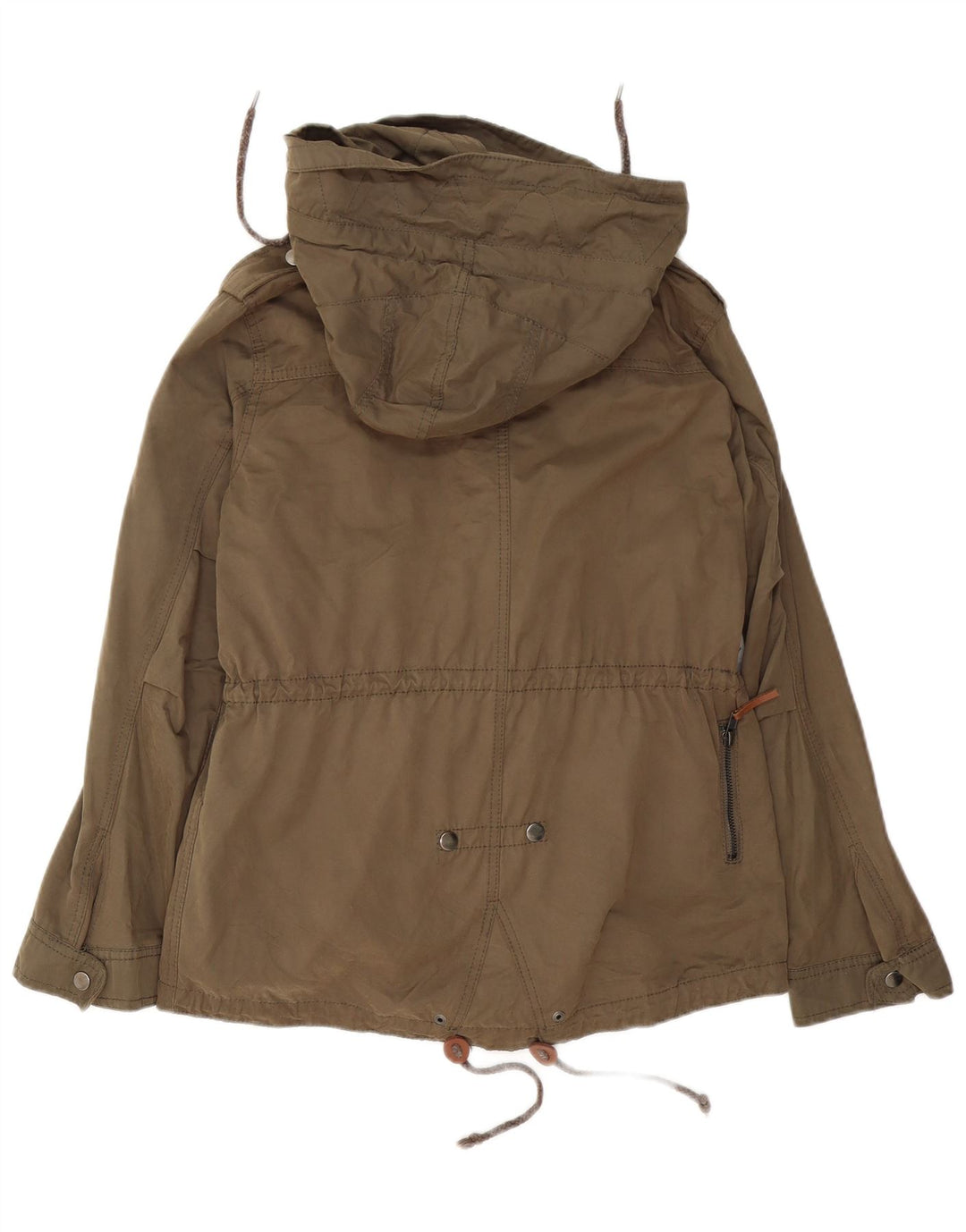 Zara Militærjakke med hætte til kvinder UK 14 Medium Khaki Bomuld