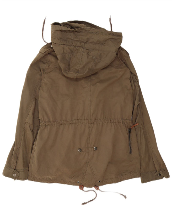 Zara Militærjakke med hætte til kvinder UK 14 Medium Khaki Bomuld