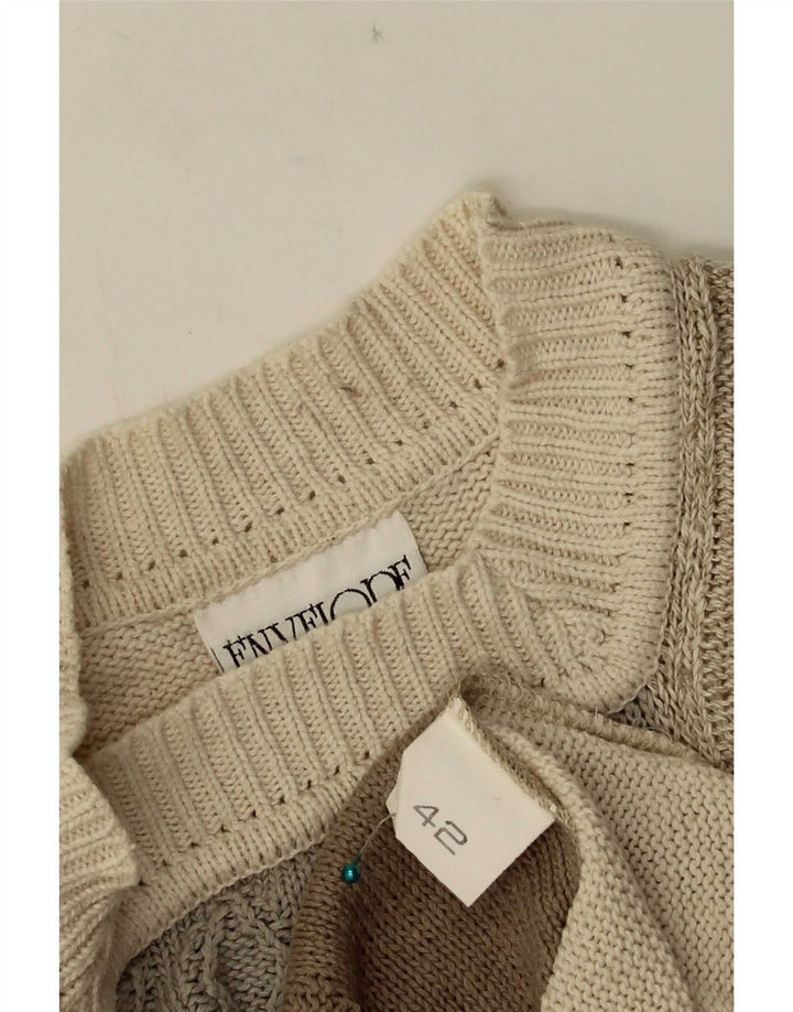 Vintage dame sweater med rund hals EU 42 stort beige patchwork