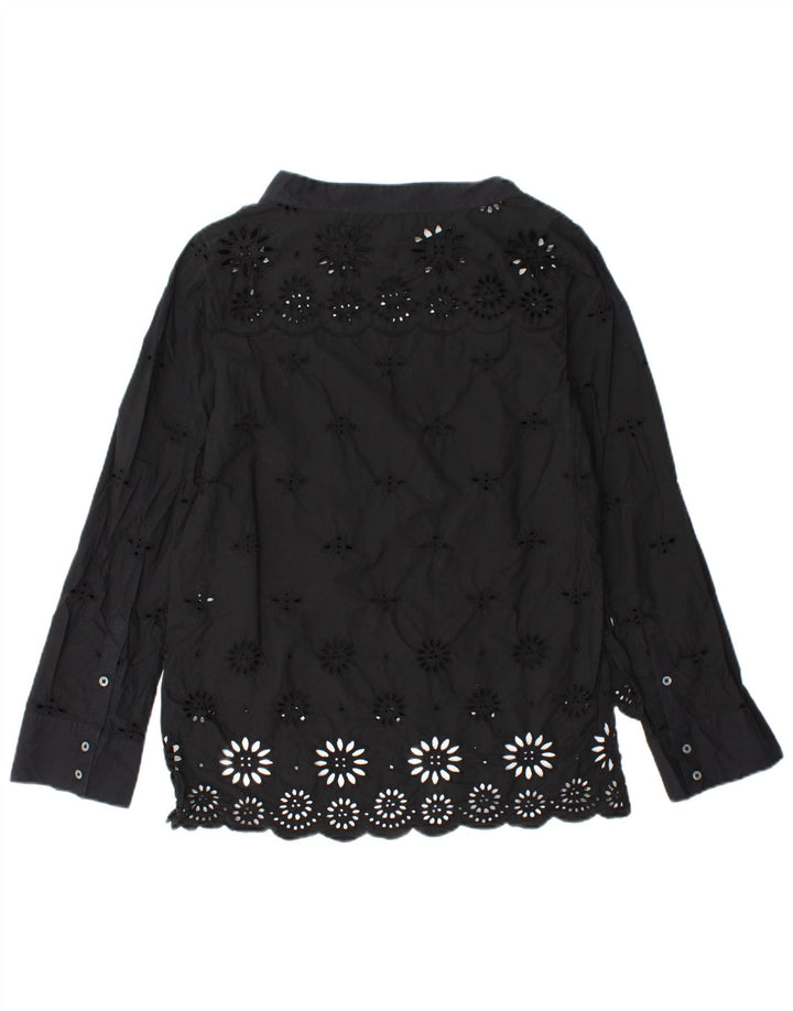 J. CREW Dame langærmet bluse top US 2 XS sort blomstret bomuld