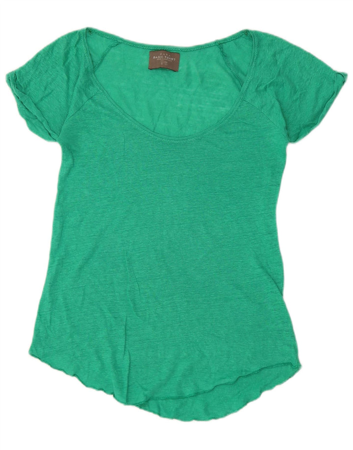 Zara Dame T-Shirt Top UK 10 Lille Grøn