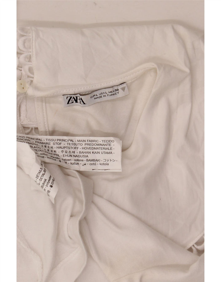 Zara Dame Bluse Top UK 14 Stor Hvid Bomuld