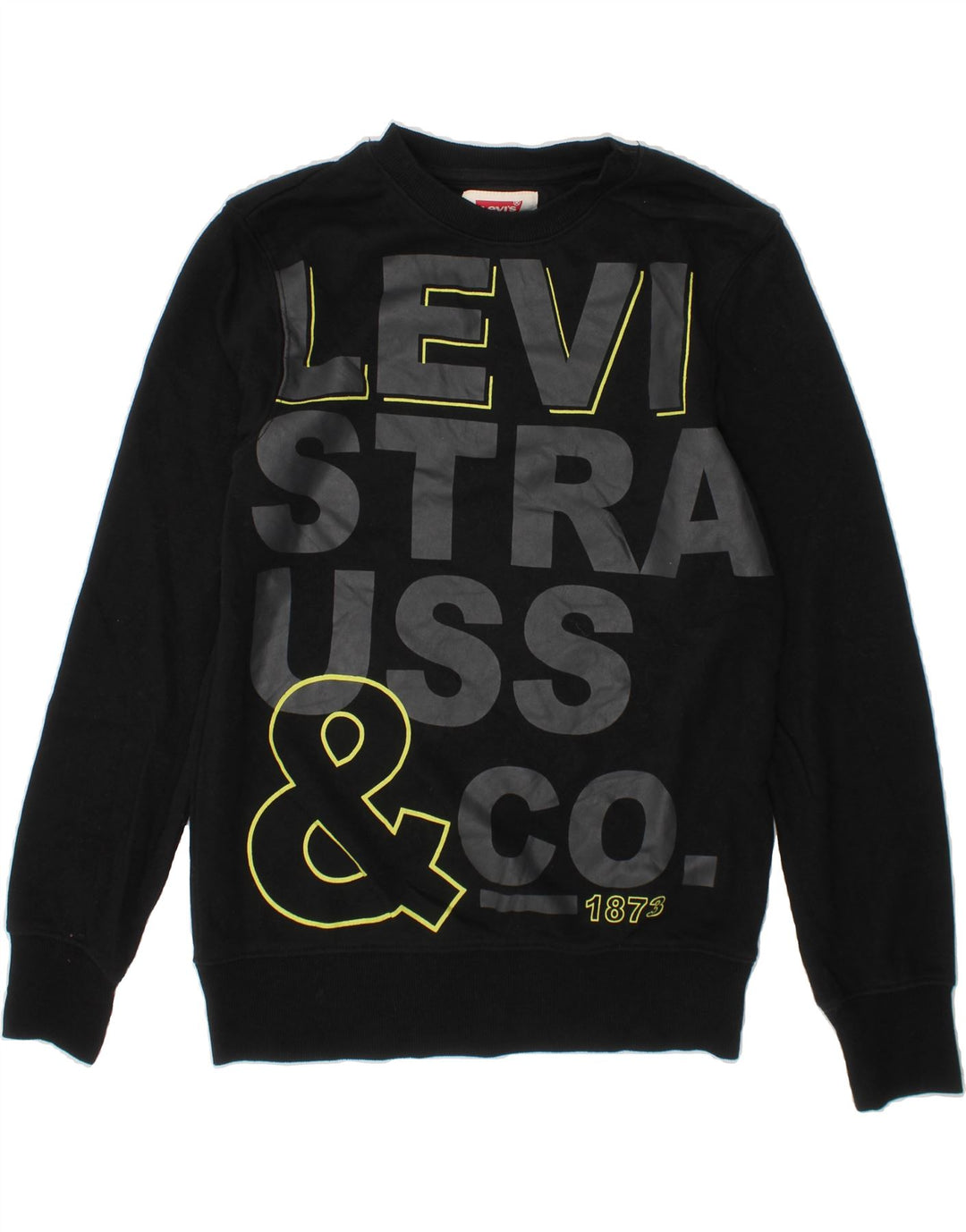 LEVI'S Boys Graphic Sweatshirt Jumper 11-12 Years Black Cotton Vintage Levi's and Second-Hand Levi's from Messina Hembry 