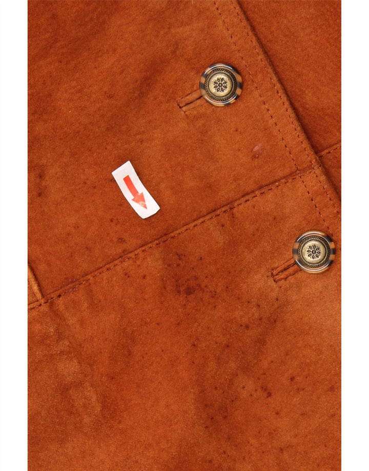 VINTAGE Dame Ruskind Gilet UK 24 4XL Brunt Læder