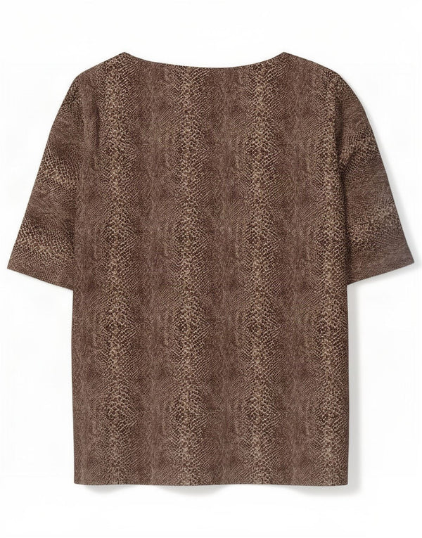Zara Womens Top 3/4 Sleeve UK 14 Medium Brown Animal Print Polyester