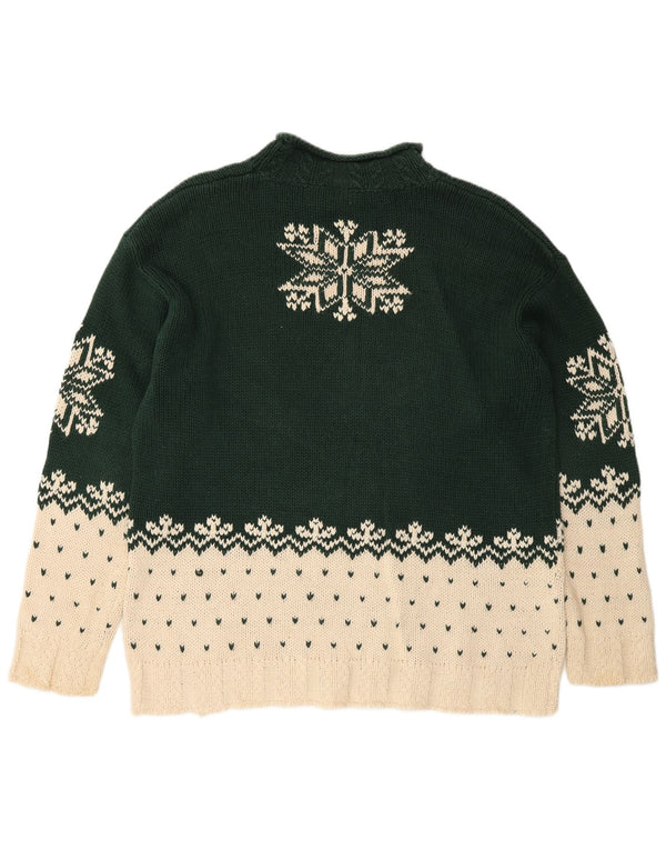 Vintage Dame Turtle Neck Jumper Sweater UK 14 Medium Green Christmas