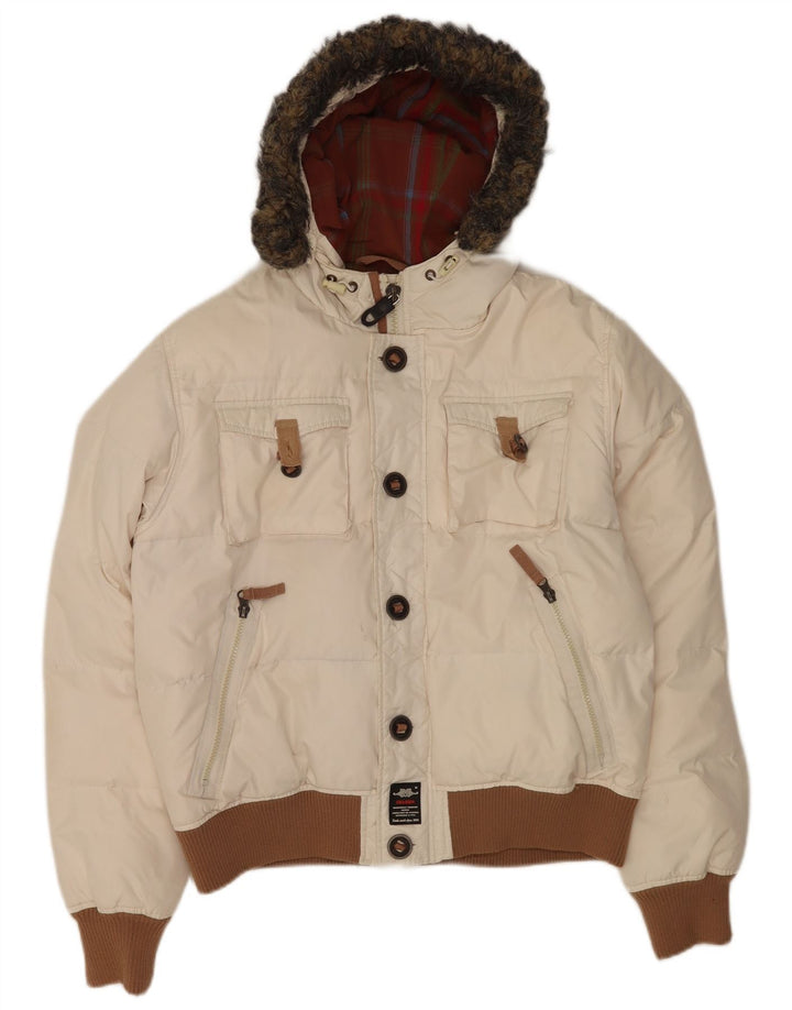 Charro Herre grafisk hættepolstret jakke UK 36 Small White Polyester