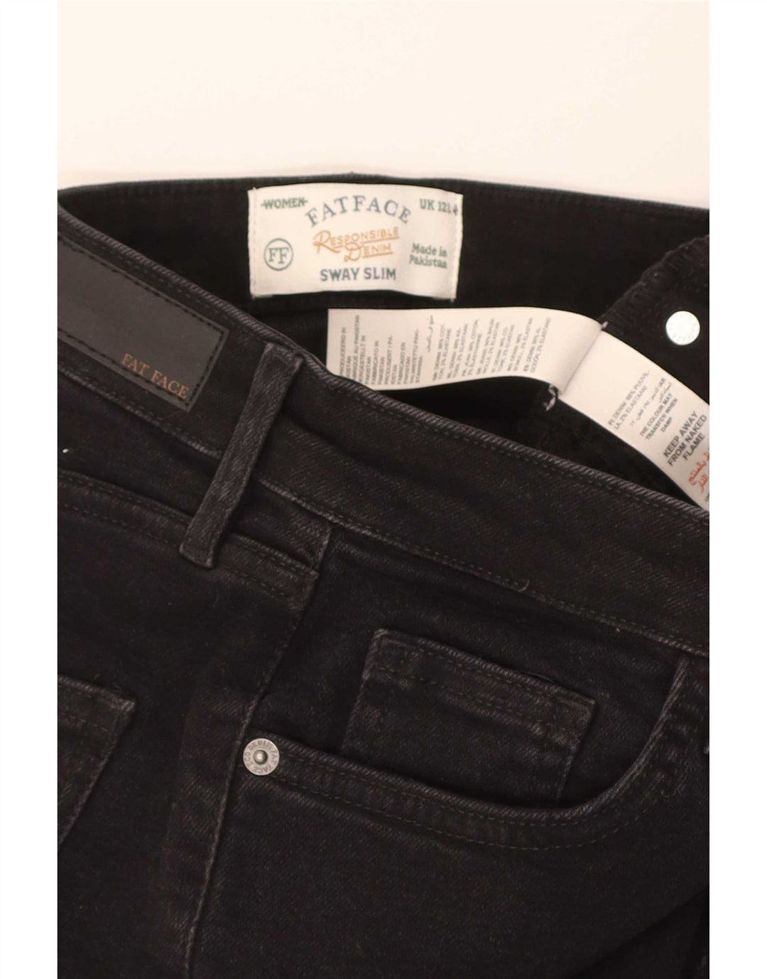 Fat Face Dame Sway Slim Jeans UK 12 Medium W30 L30 Sort Bomuld
