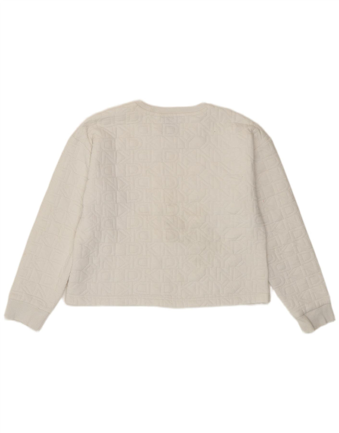 Dkny Womens Crop Graphic Sweatshirt Jumper UK 14 Medium White Polyester