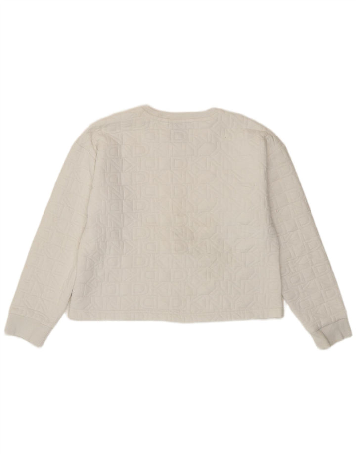 Dkny Womens Crop Graphic Sweatshirt Jumper UK 14 Medium White Polyester