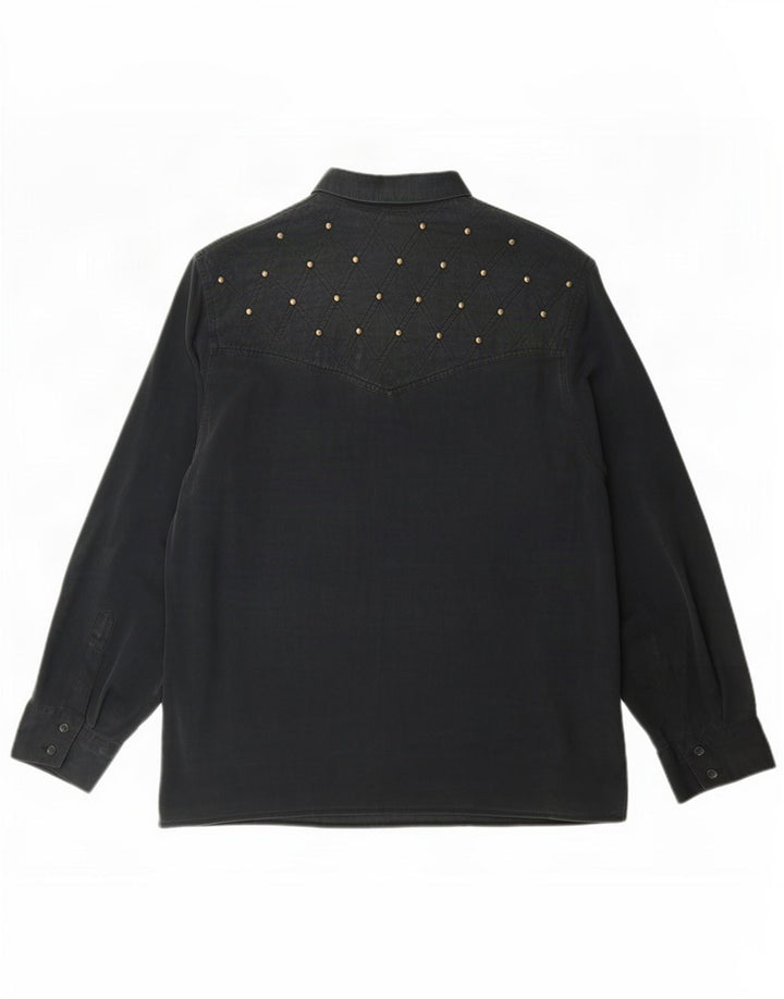 Witty Girl Womens Shirt UK 14 Medium Black Silk
