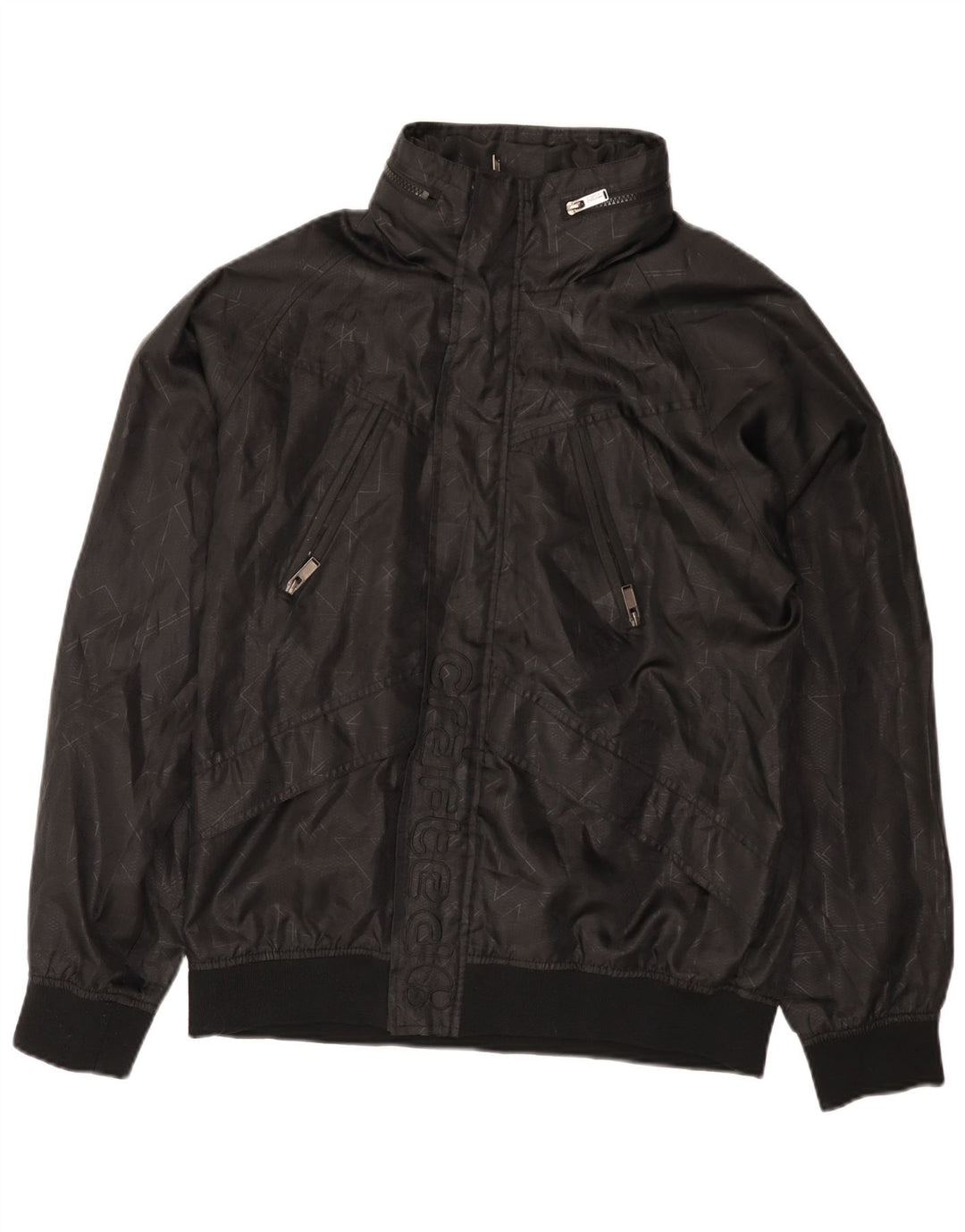 Vintage Herre grafisk hættebombejakke UK 42 XL Sort Geometrisk