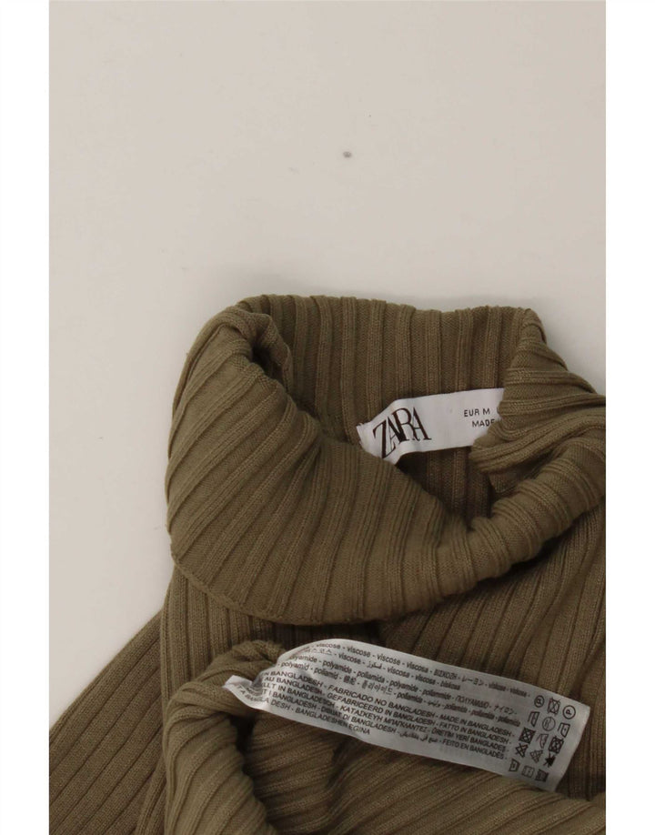 Zara Dametop Langærmet UK 12 Medium Khaki Viscose