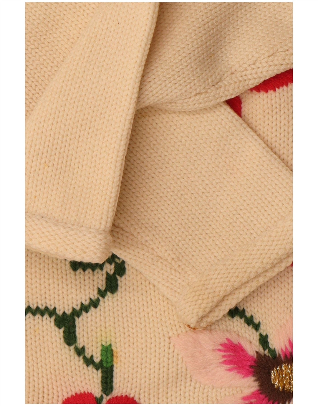 Vintage dame sweater med rund hals DK 14 Medium Off White Floral