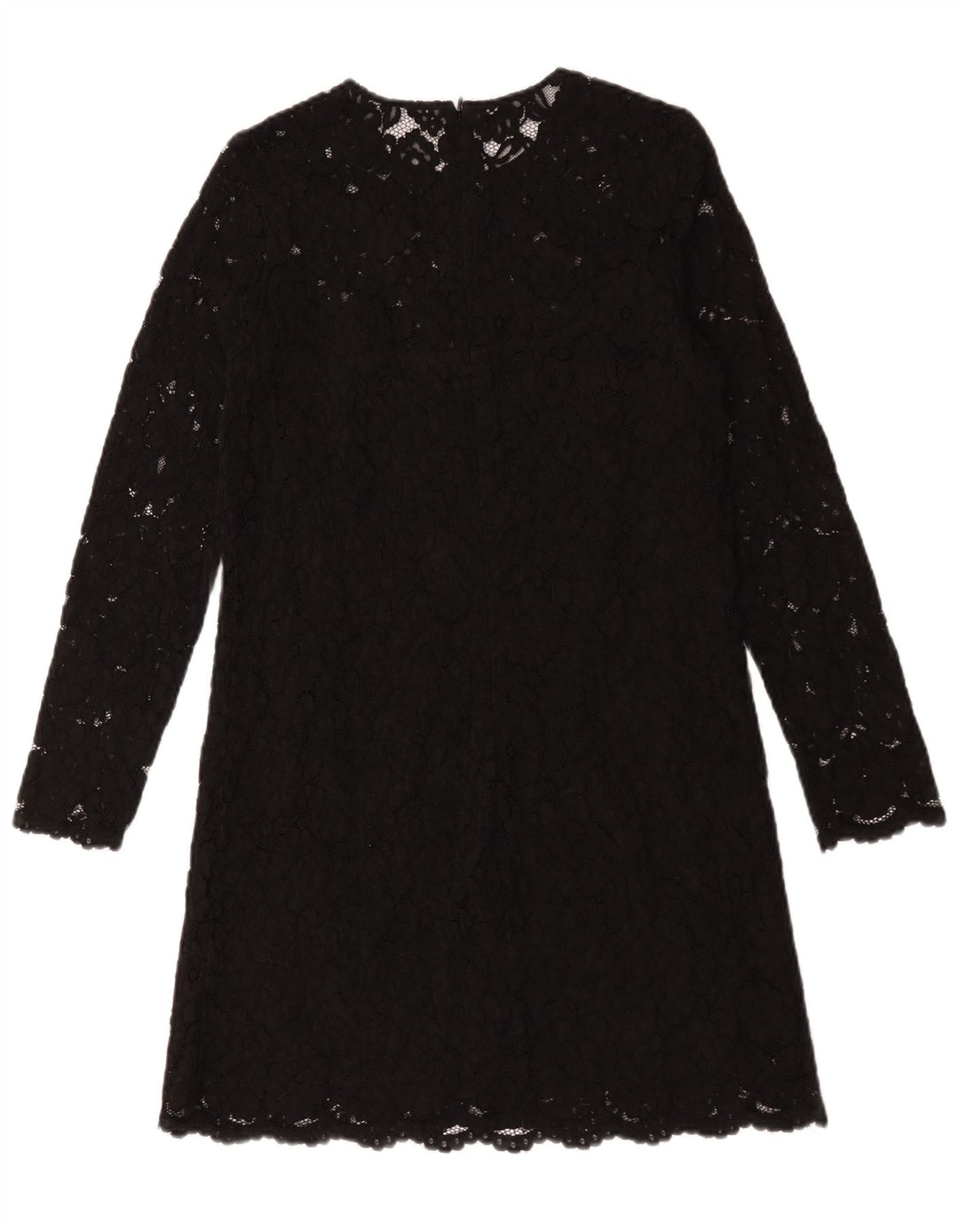Vintage Dame Langærmet Skift Kjole UK 12 Medium Black Floral Polyester