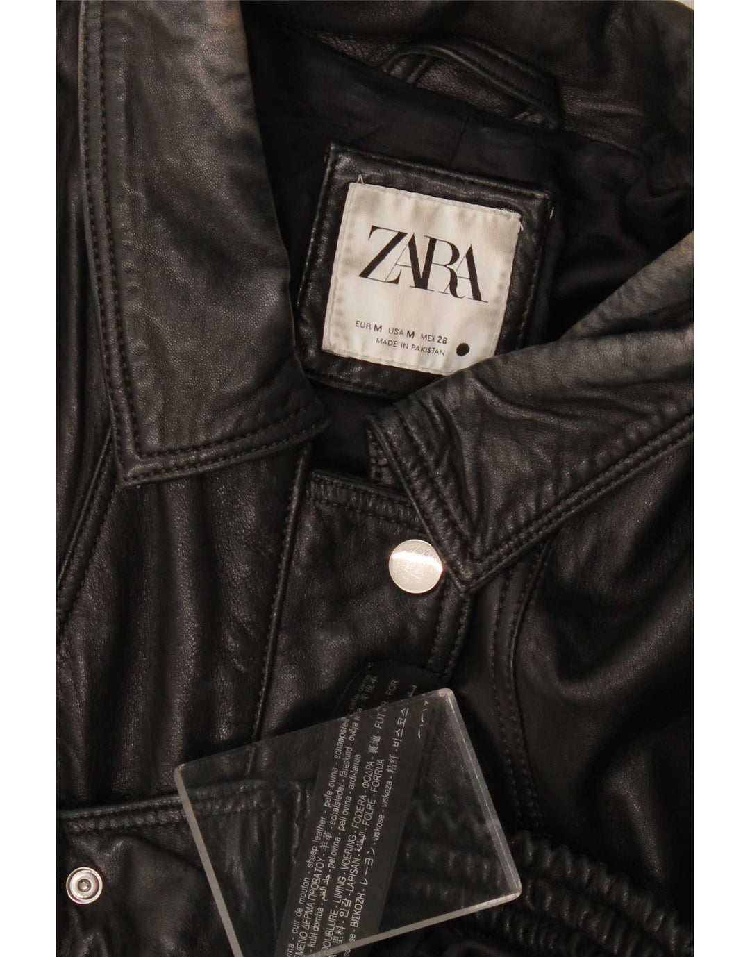 Zara Dame Læderjakke UK 14 Medium Sort