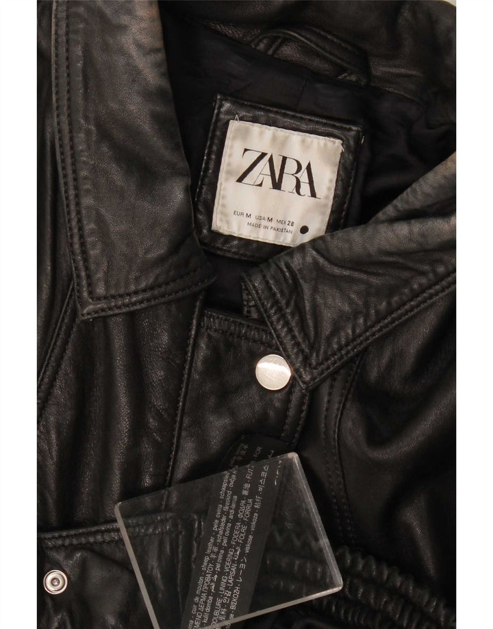 Zara Dame Læderjakke UK 14 Medium Sort