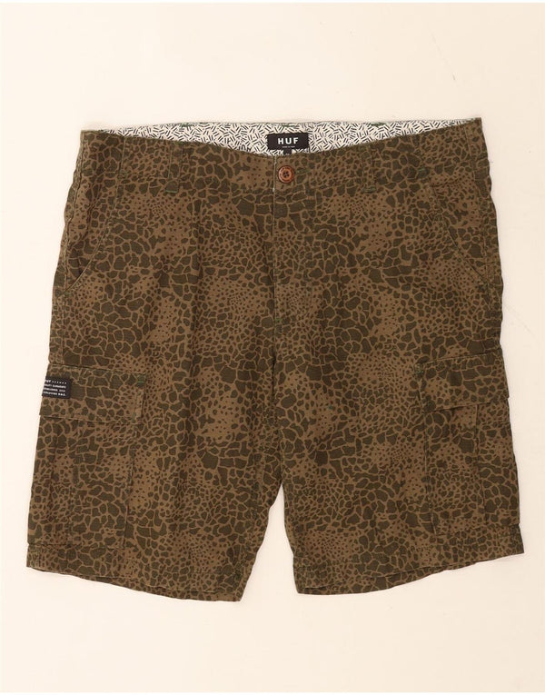 HUF Herre Cargo Shorts W34 Large Khaki Animal Print Bomuld