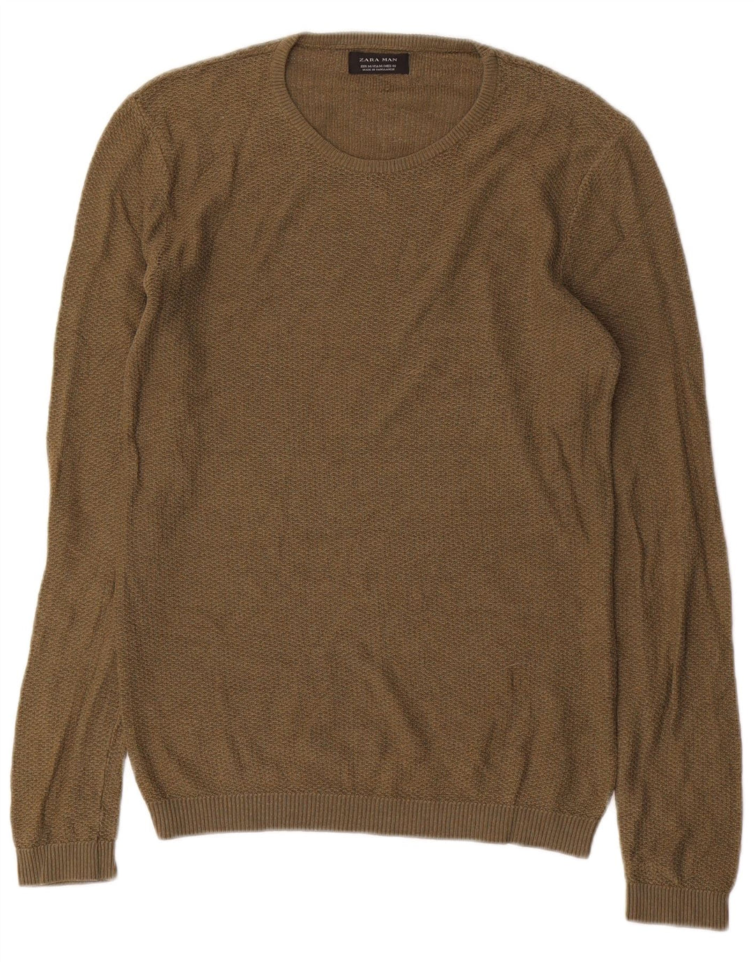 Zara Herre Crew Neck Jumper Sweater Medium Khaki Akryl