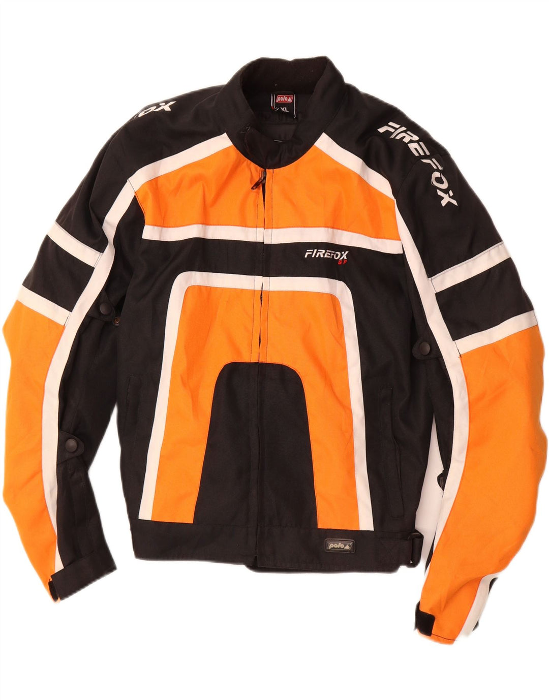 FIREFOX Mens Polo Graphic Biker Jacket UK 42 XL Orange Colourblock Vintage Firefox and Second-Hand Firefox from Messina Hembry 