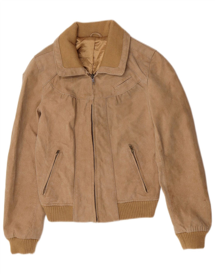 Vintage dame ruskind bomberjakke UK 12 medium beige læder