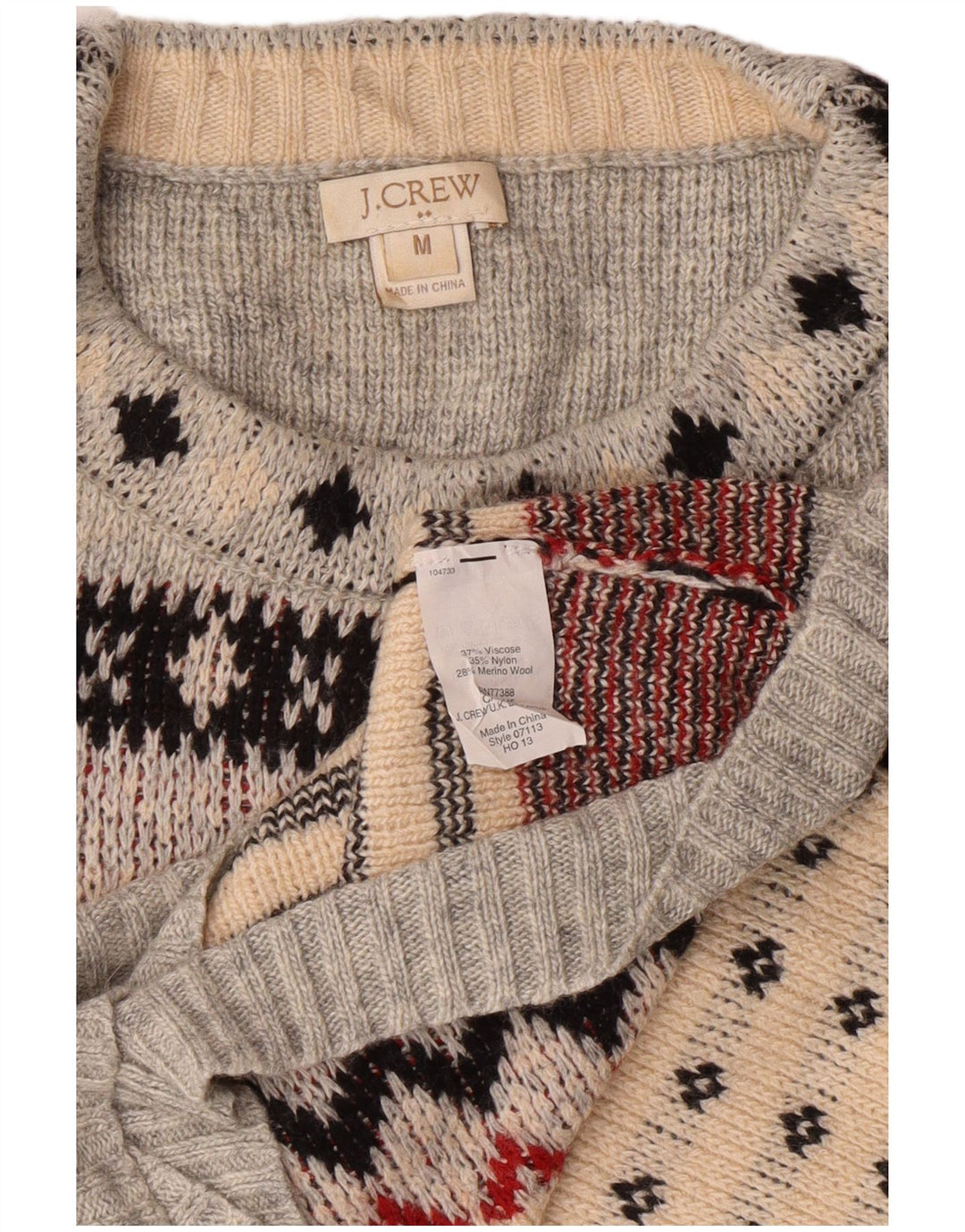 J. CREW Sweater med rund hals til kvinder UK 12 Medium Grey Fair Isle