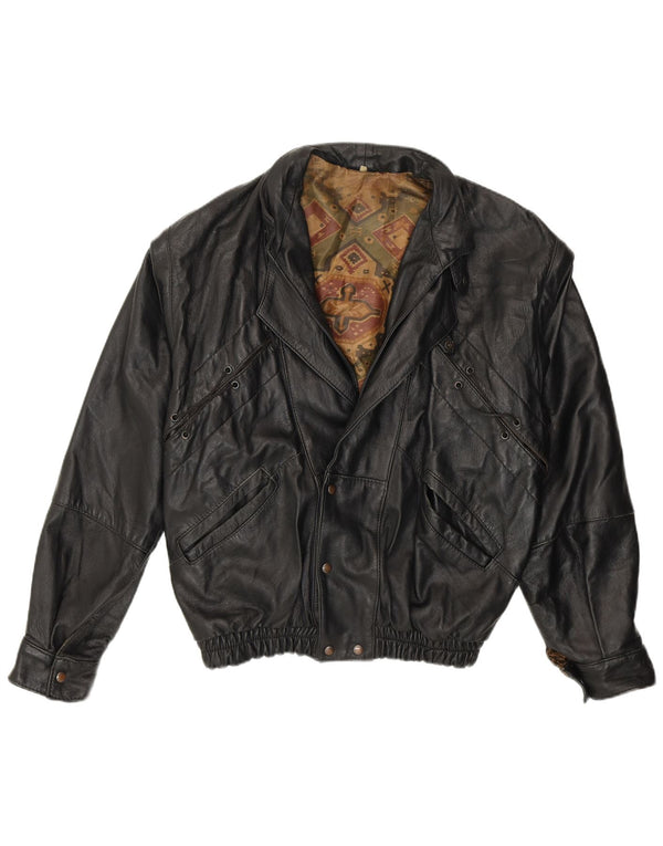 Vintage Dame Loose Fit Læderjakke UK 14 Medium Sort