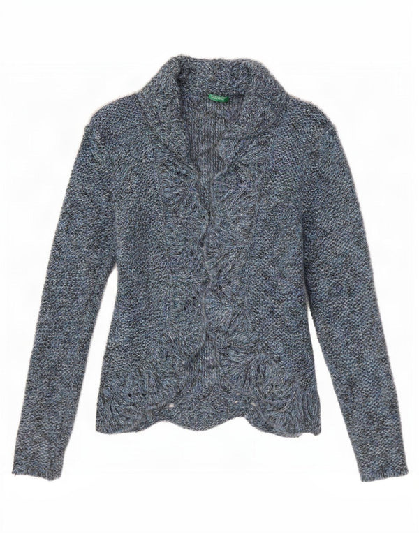 Benetton Womens Open Cardigan Sweater UK 10 Small Blue Flecked Acryl