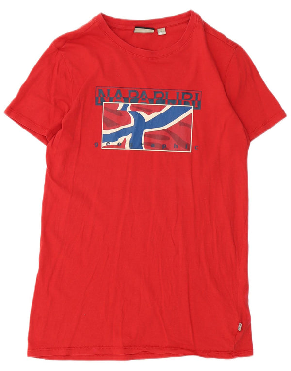 NAPAPIJRI drenge geografisk grafisk t-shirt top 13-14 år rød bomuld