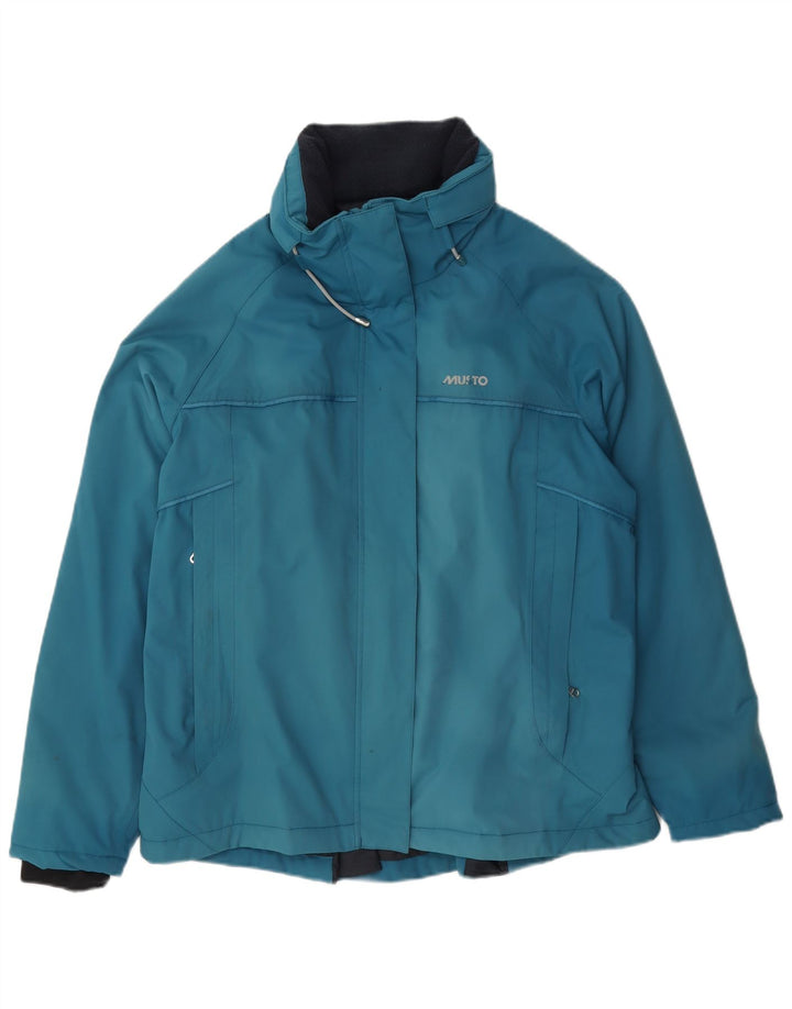 Musto Dame Grafisk Hooded Windbreaker Jacket UK 16 Large Blue Polyamide