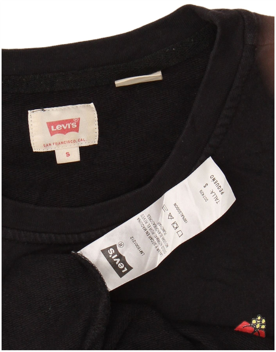 LEVI'S Grafisk Sweatshirt Jumper til kvinder UK 10 Lille sort blomstret bomuld