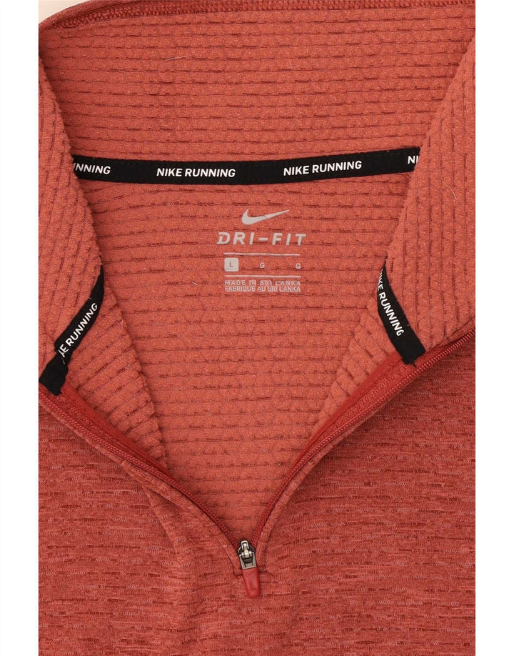 Nike Dame Dri Fit Pullover med lynlås-hals Træningsdragt Top UK 16 Large Rød Flecked