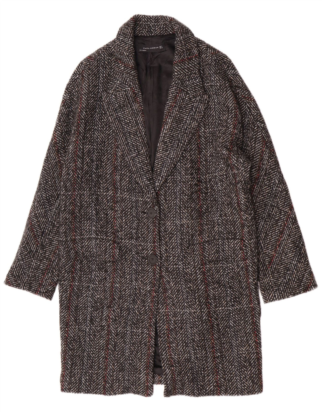 Zara Dame Overfrakke UK 14 Medium Grey Ternet Uld