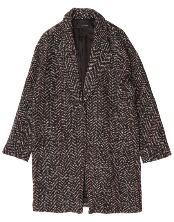 Zara Womens Overcoat UK 14 Medium Grey Check Wool
