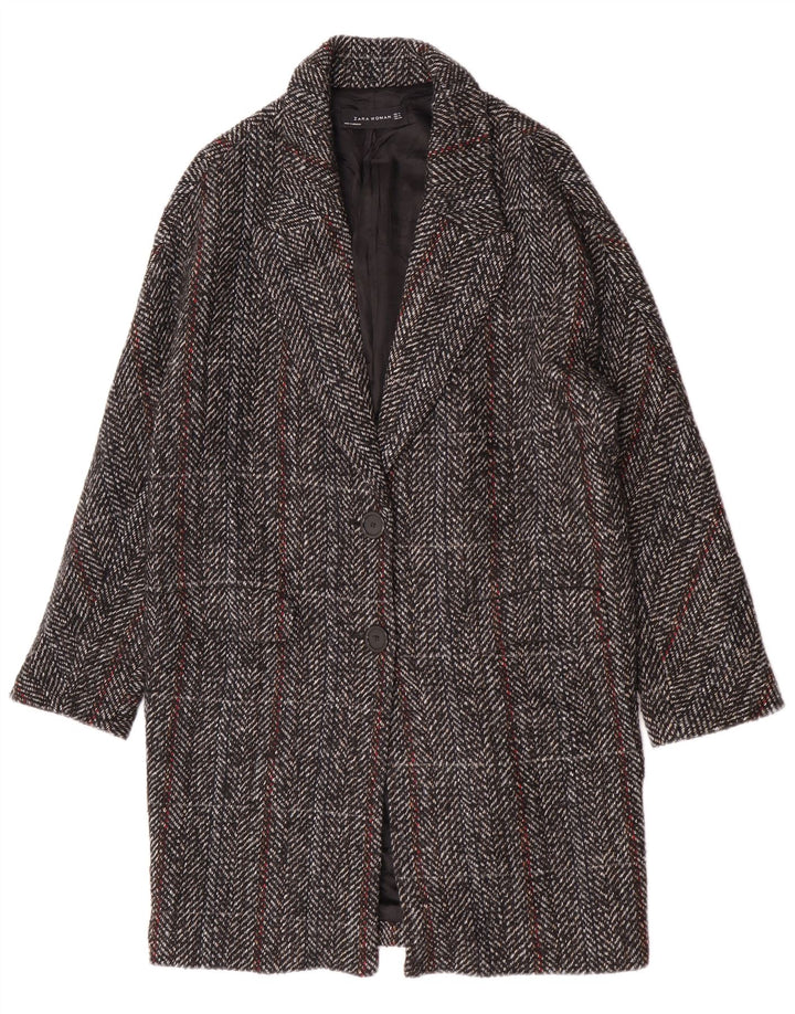 Zara Dame Overfrakke UK 14 Medium Grey Ternet Uld