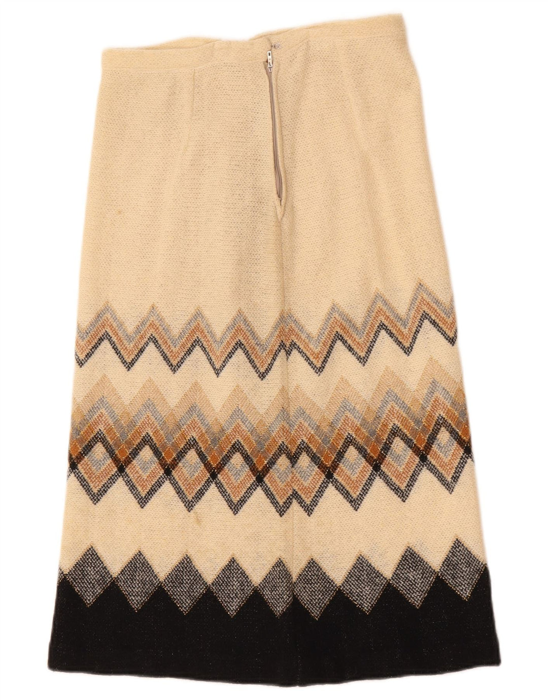Vintage Midi-nederdel til kvinder W28 Medium Beige Geometrisk